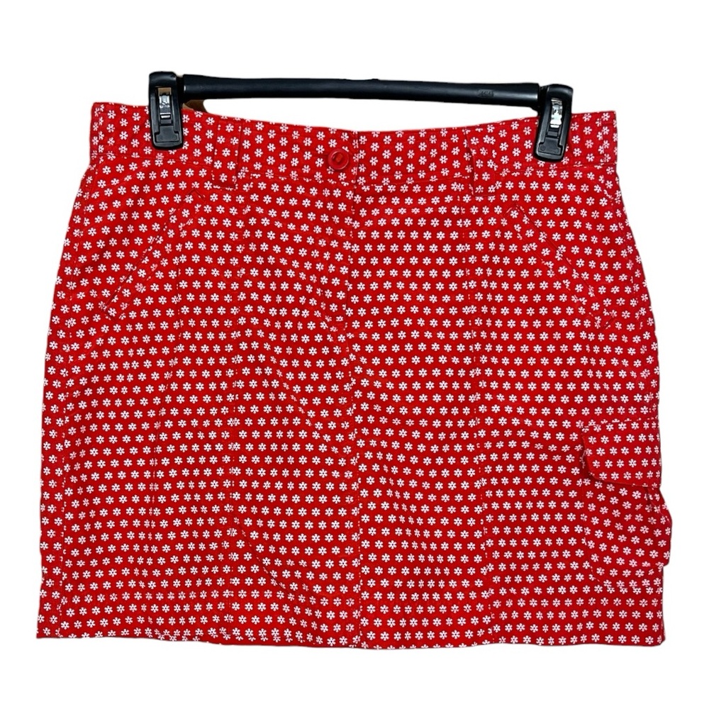 Lands’ End Red Dainty Floral Nylon Blend Skort Skirt with Cargo Pocket Size 12
